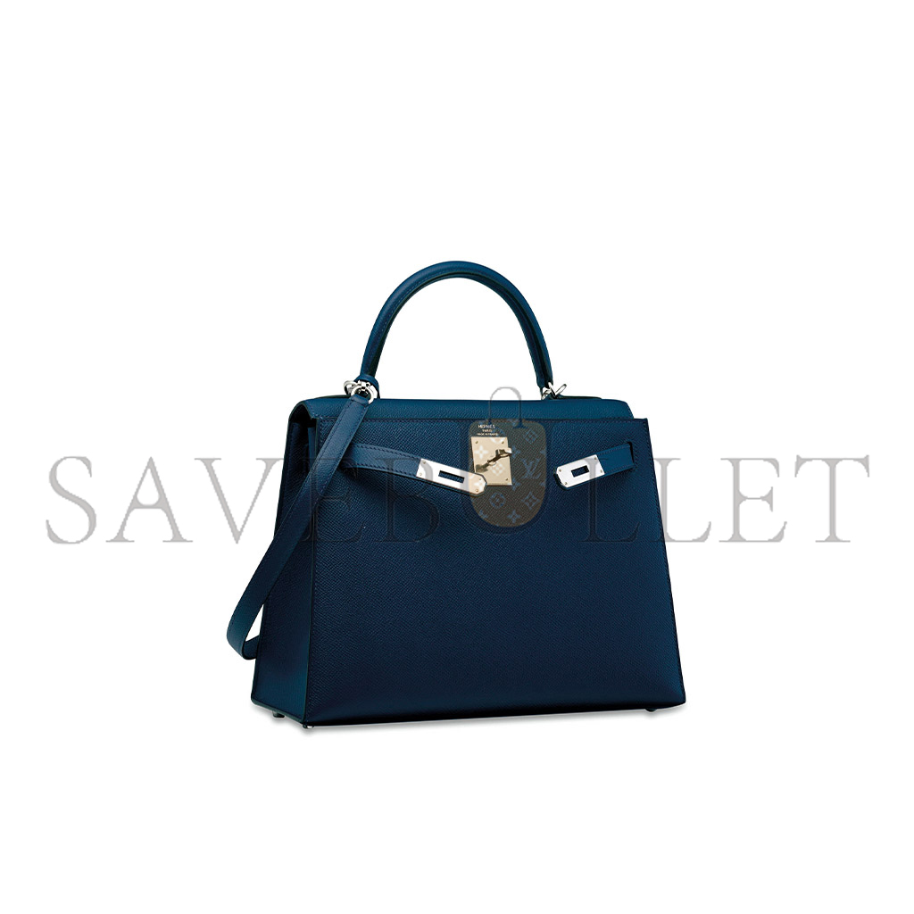 H**mes an indigo kelly 25 with palladium hardware (25*17*7cm)